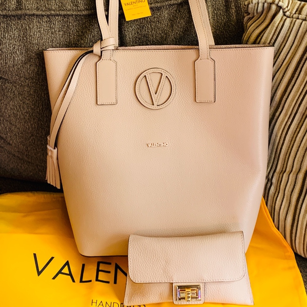 Authentic VALENTINO By Mario leather tote and flap wallet set